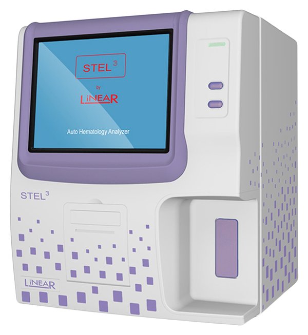 Analyseur d'hématologie Linear STEL3 avec écran tactile, vue de trois quarts